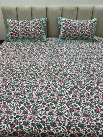 Pink Teal Harmony King Bedsheet with Pillow Covers