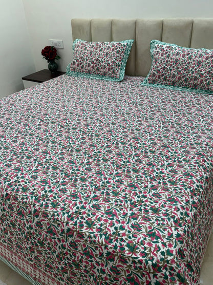 Pink Teal Harmony King Bedsheet with Pillow Covers