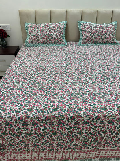 Pink Teal Harmony King Bedsheet with Pillow Covers