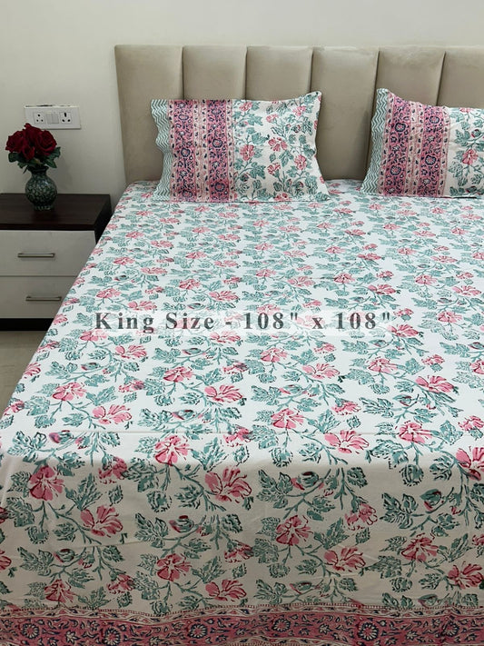 Blush Mint King Bedsheet with Pillow Covers