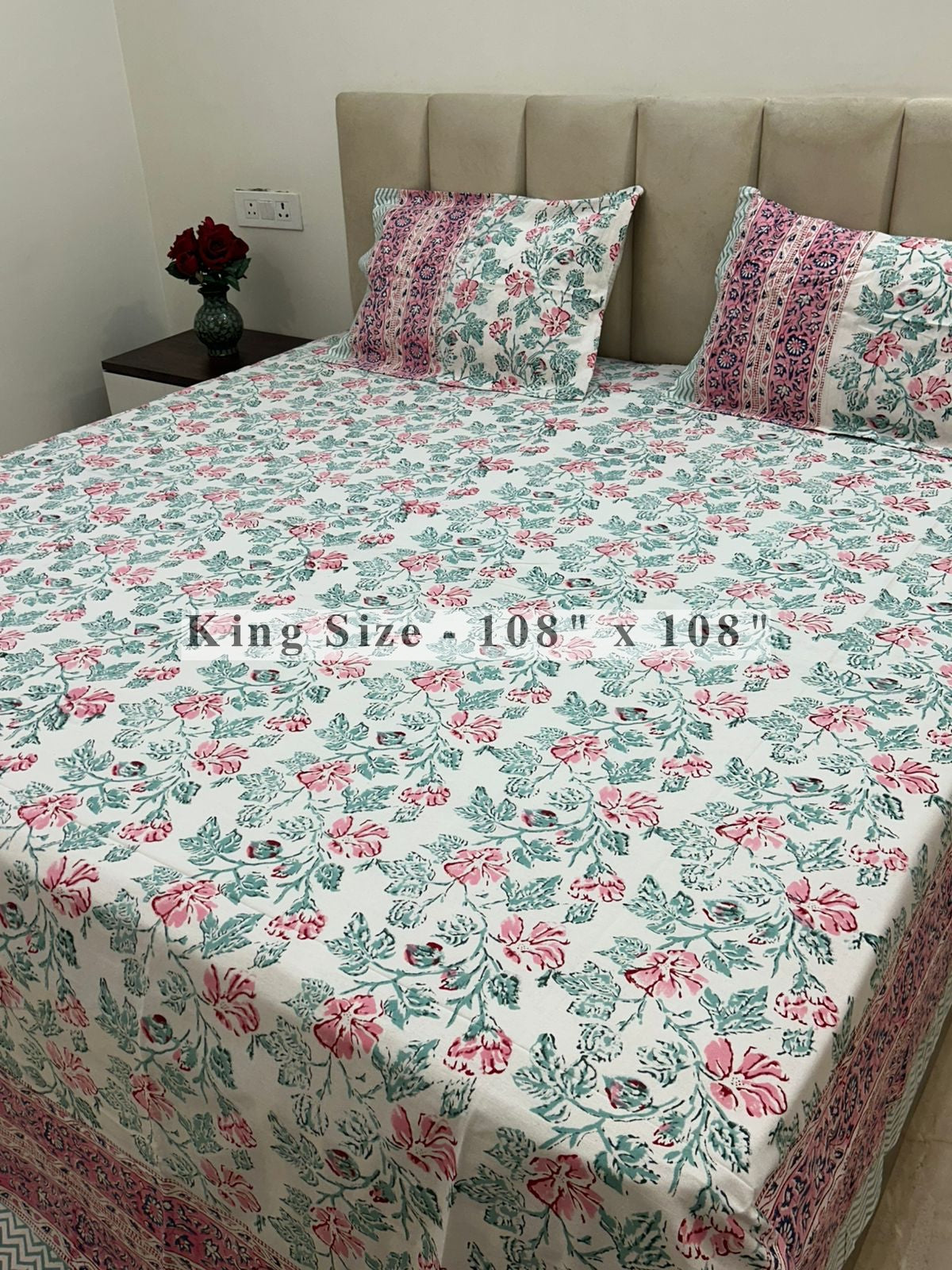 Blush Mint King Bedsheet with Pillow Covers