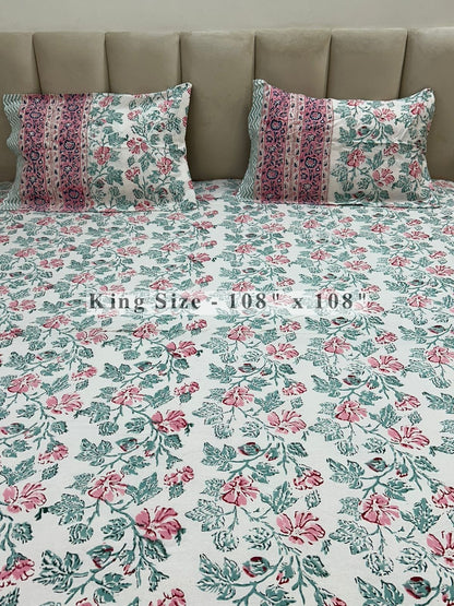 Blush Mint King Bedsheet with Pillow Covers