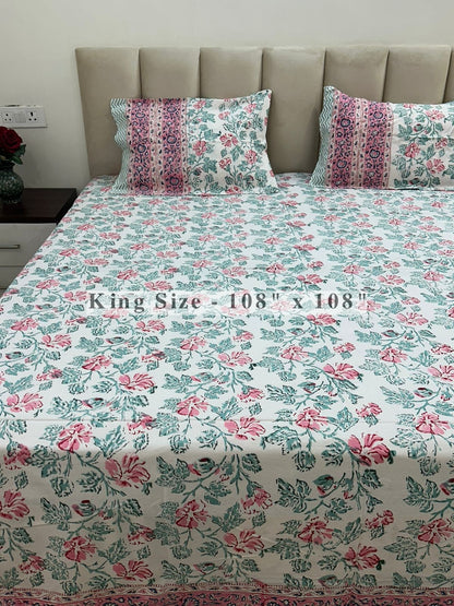 Blush Mint King Bedsheet with Pillow Covers