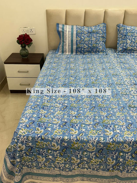 Blue Vatika King Bedsheet with Pillow Covers