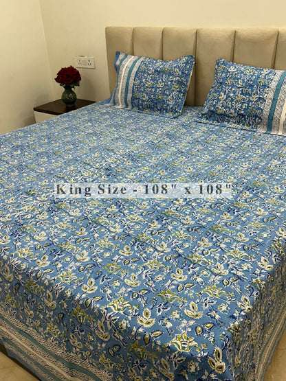 Blue Vatika King Bedsheet with Pillow Covers