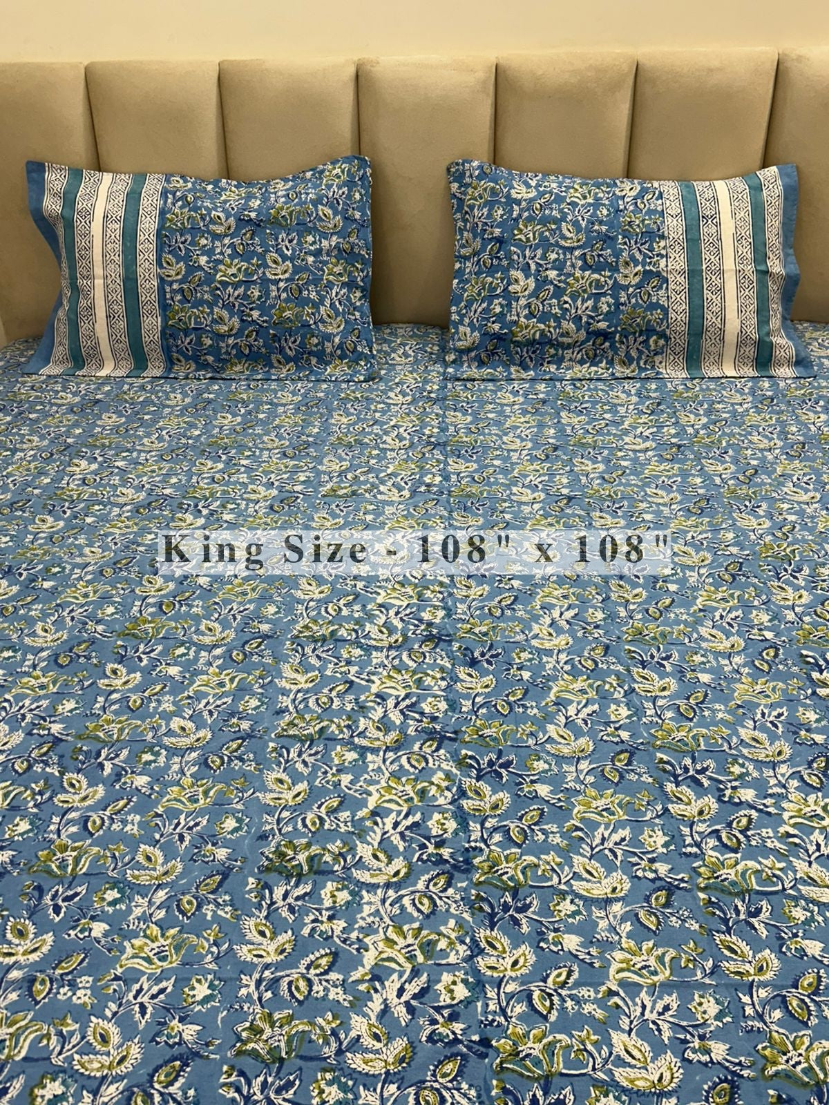 Blue Vatika King Bedsheet with Pillow Covers