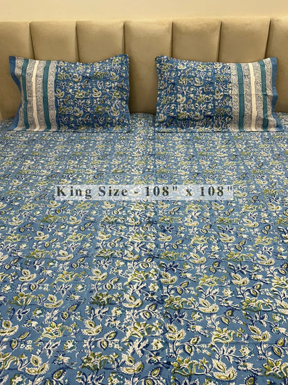 Blue Vatika King Bedsheet with Pillow Covers