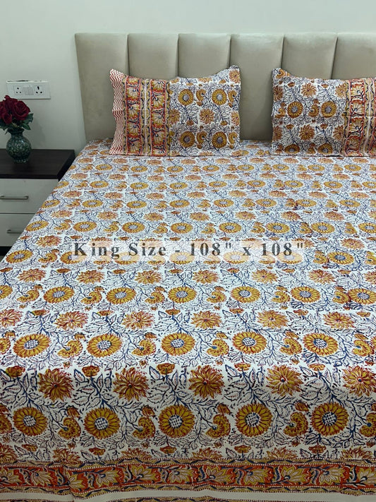 Marigold Blossoms King Bedsheet with Pillow Covers