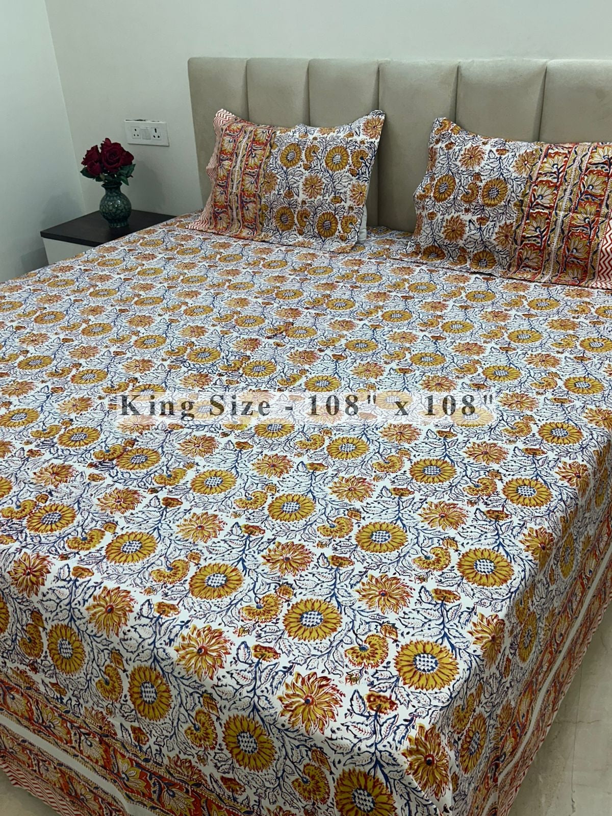 Marigold Blossoms King Bedsheet with Pillow Covers
