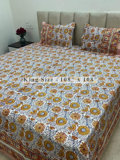 Marigold Blossoms King Bedsheet with Pillow Covers