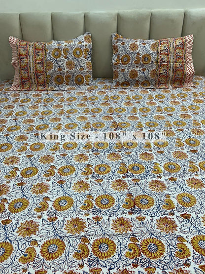 Marigold Blossoms King Bedsheet with Pillow Covers
