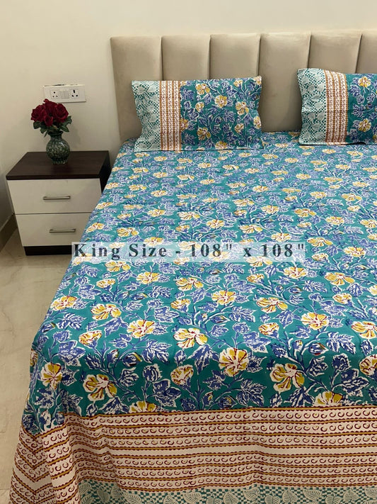 Turquoise Spring King Bedsheet with Pillow Covers