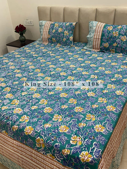 Turquoise Spring King Bedsheet with Pillow Covers
