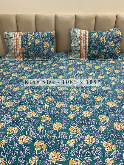 Turquoise Spring King Bedsheet with Pillow Covers