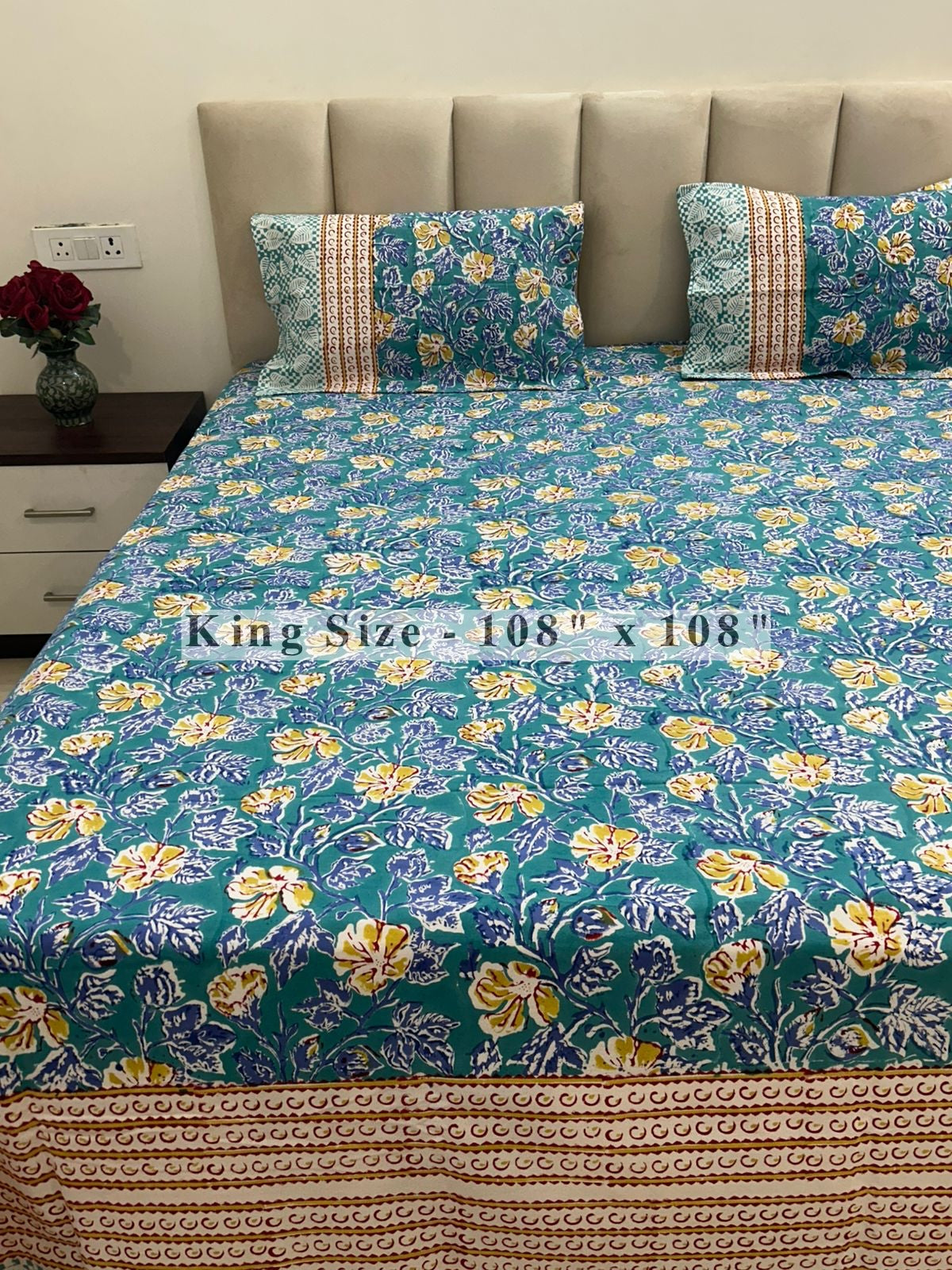 Turquoise Spring King Bedsheet with Pillow Covers