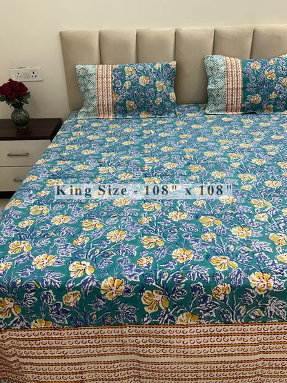 Turquoise Spring King Bedsheet with Pillow Covers