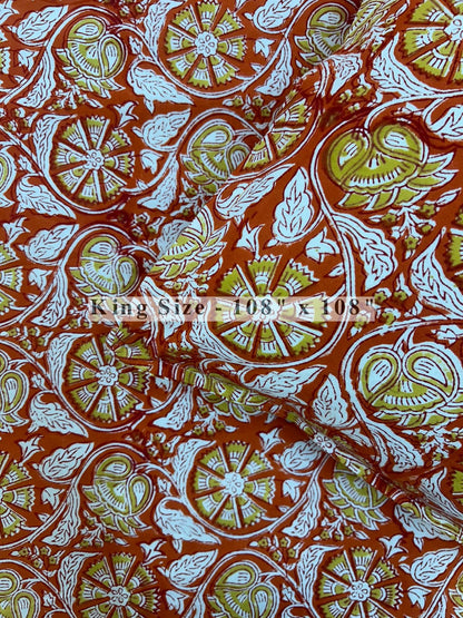 Orange Vatika King Bedsheet with Pillow Covers