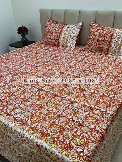 Orange Vatika King Bedsheet with Pillow Covers