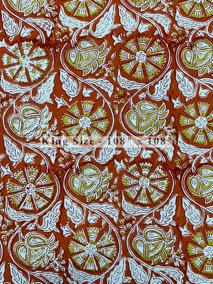 Orange Vatika King Bedsheet with Pillow Covers