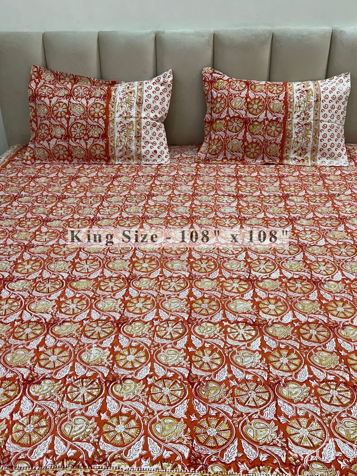 Orange Vatika King Bedsheet with Pillow Covers