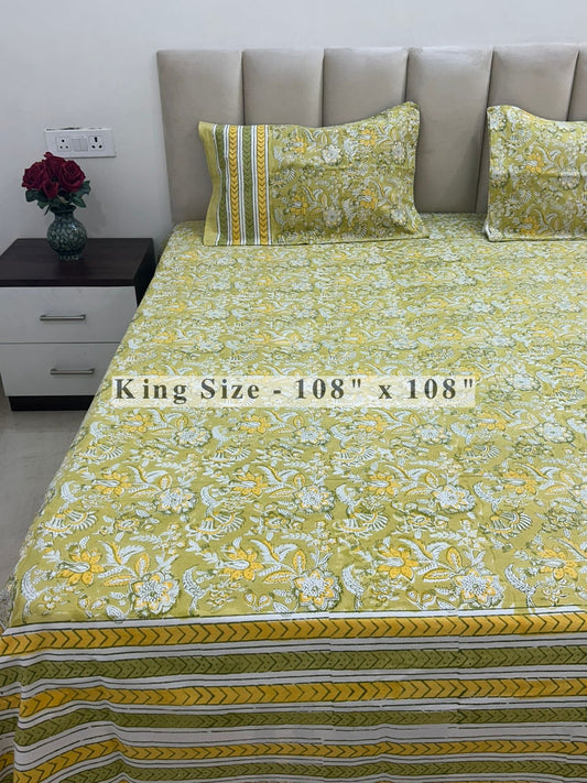 Lime Whispers King Bedsheet with Pillow Covers