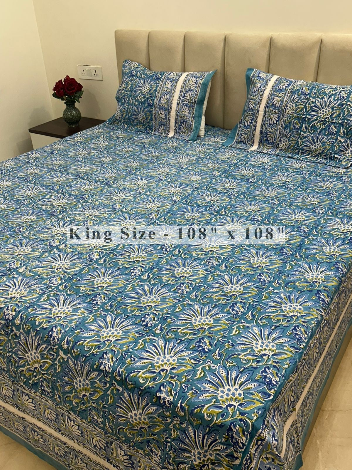 Blue Ferns King Bedsheet with Pillow Covers
