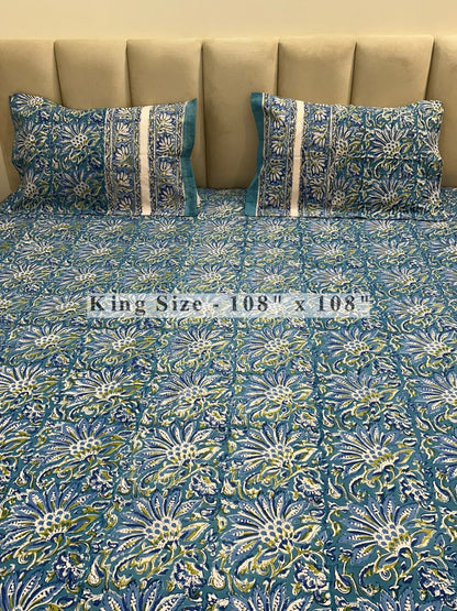 Blue Ferns King Bedsheet with Pillow Covers