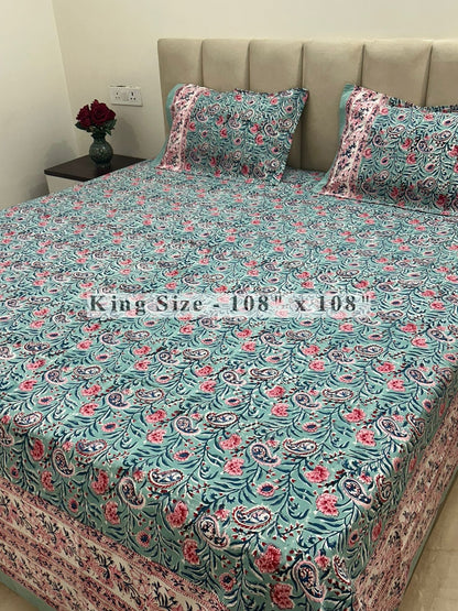 Blush Paisley Ferns King Bedsheet with Pillow Covers
