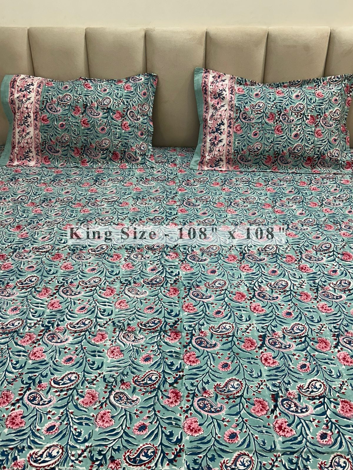 Blush Paisley Ferns King Bedsheet with Pillow Covers