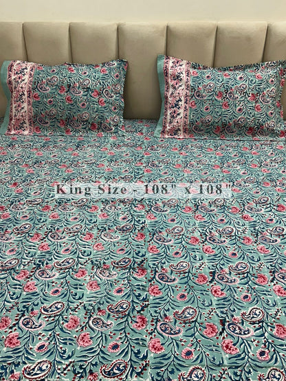 Blush Paisley Ferns King Bedsheet with Pillow Covers