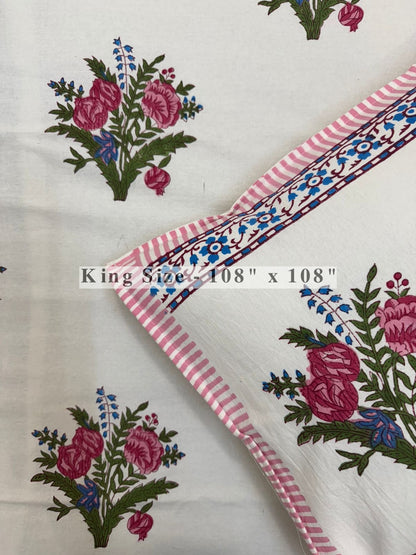 Pink Bouquet King Bedsheet with Pillow Covers