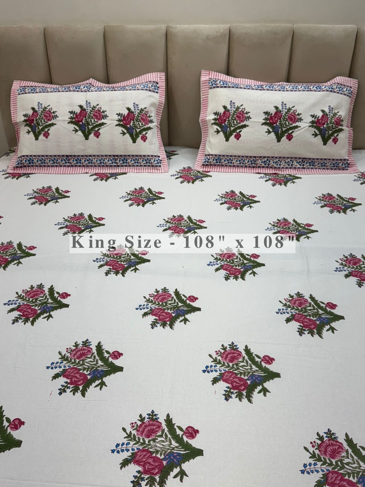 Pink Bouquet King Bedsheet with Pillow Covers