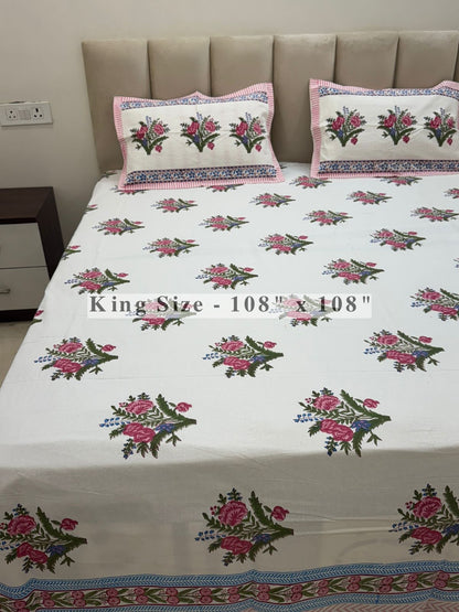 Pink Bouquet King Bedsheet with Pillow Covers