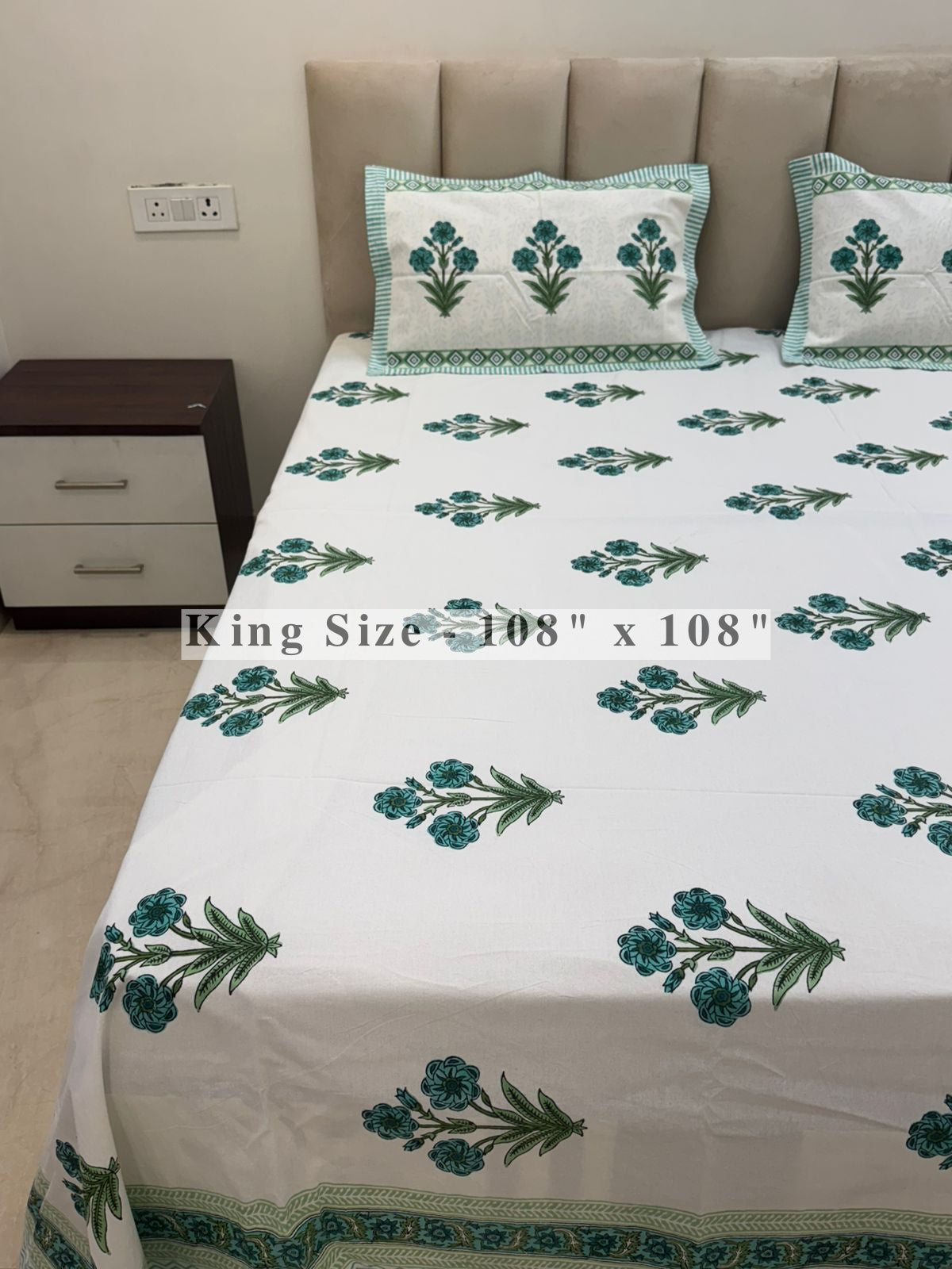 Teal Green Boota King Bedsheet with Pillow Covers