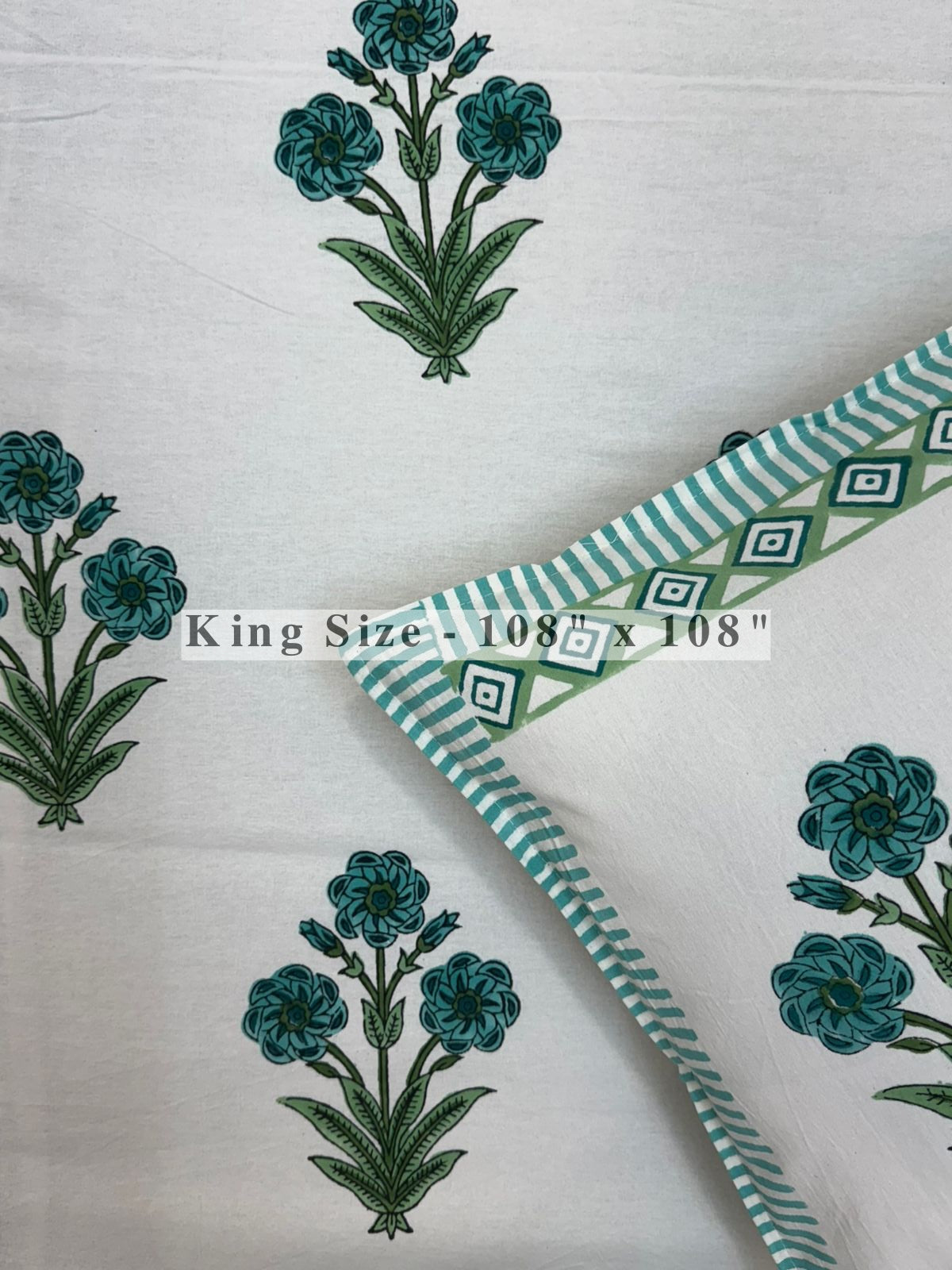 Teal Green Boota King Bedsheet with Pillow Covers