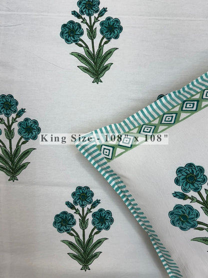 Teal Green Boota King Bedsheet with Pillow Covers