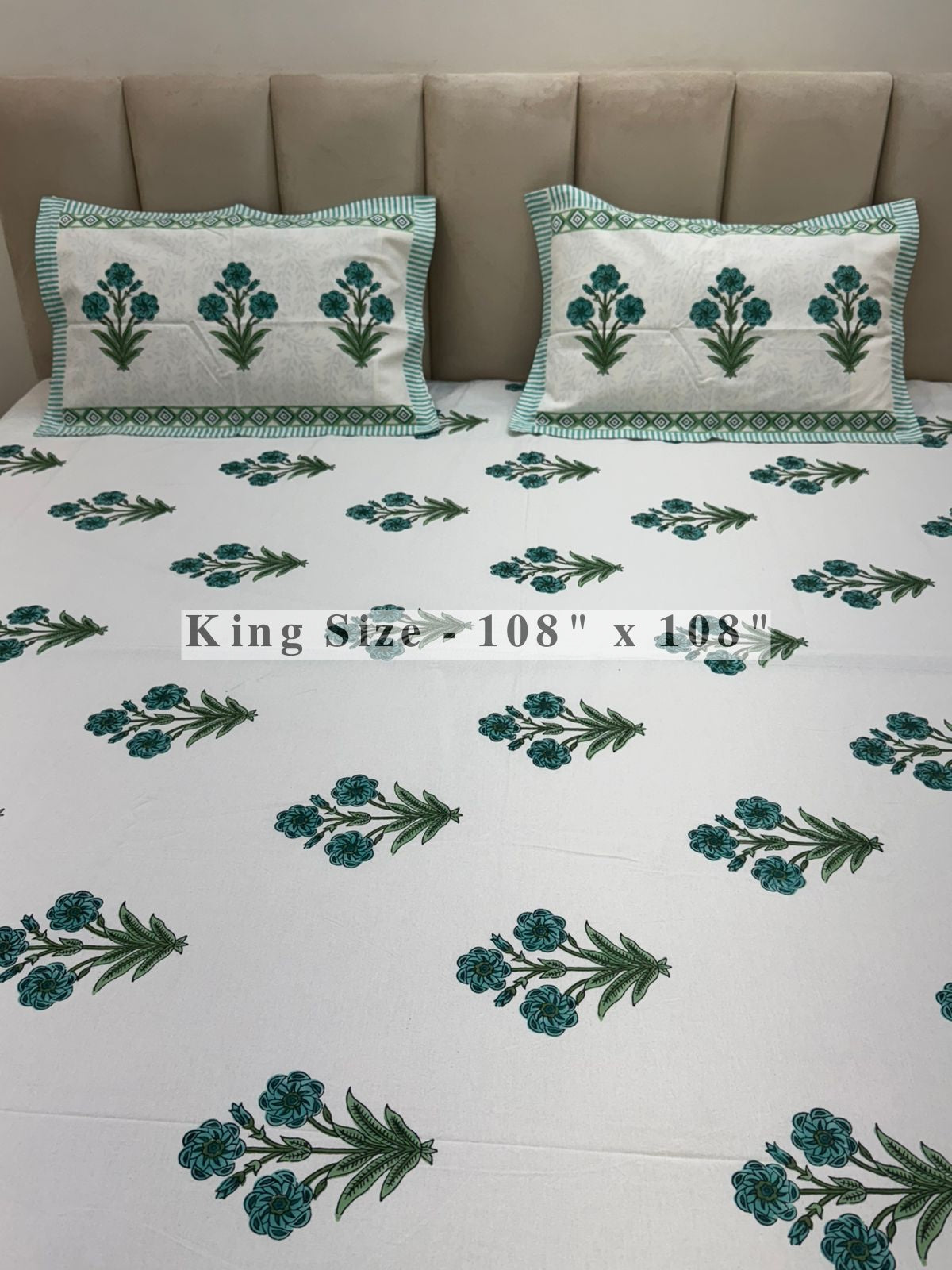 Teal Green Boota King Bedsheet with Pillow Covers