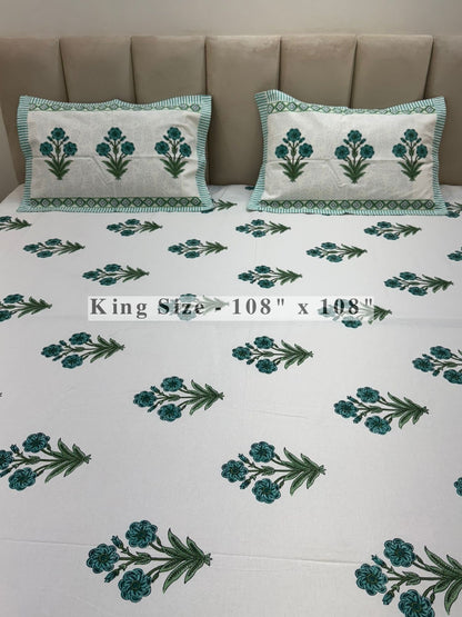 Teal Green Boota King Bedsheet with Pillow Covers