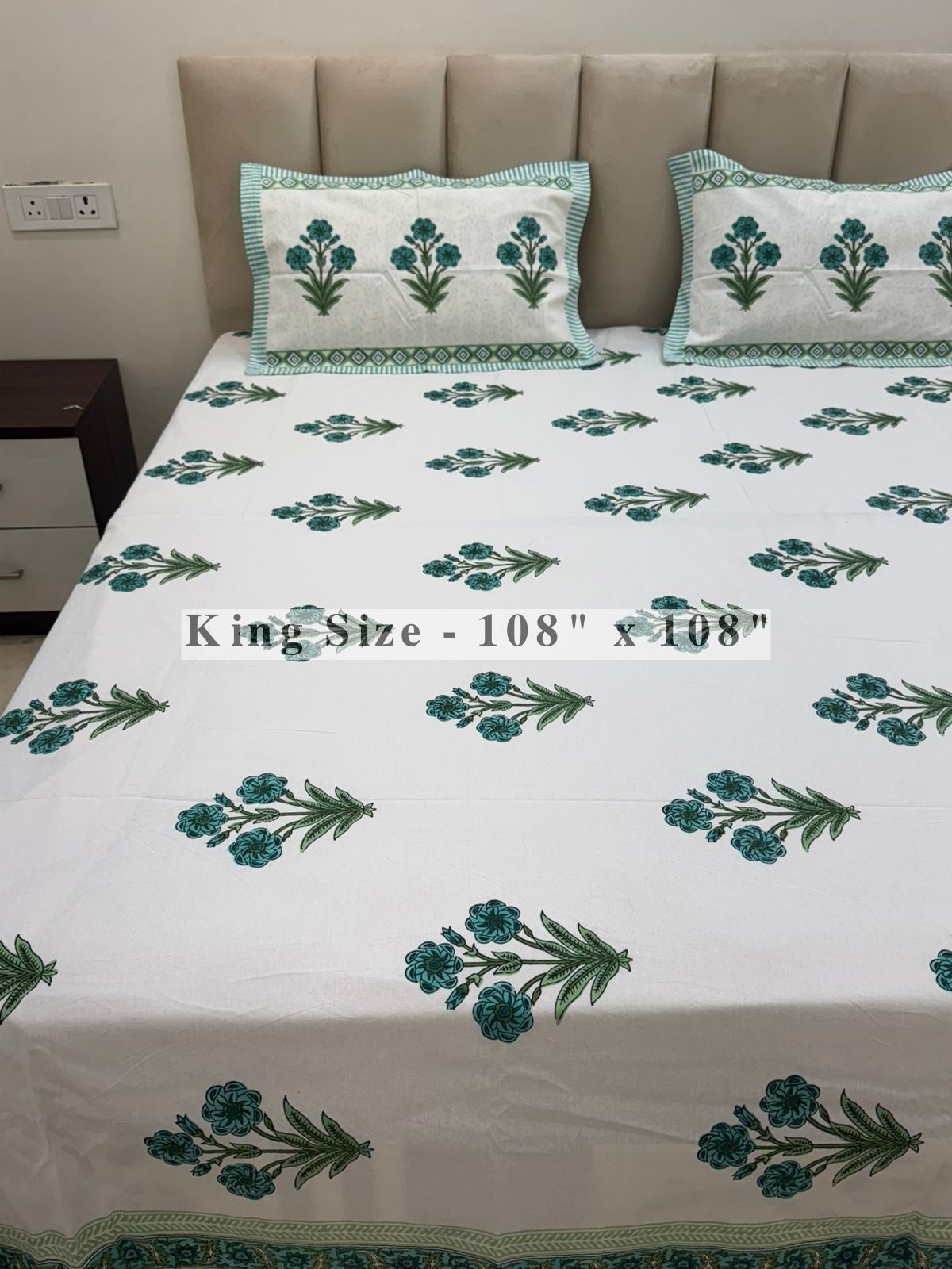 Teal Green Boota King Bedsheet with Pillow Covers