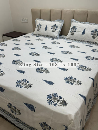 Slate Blue Symphony King Bedsheet with Pillow Covers