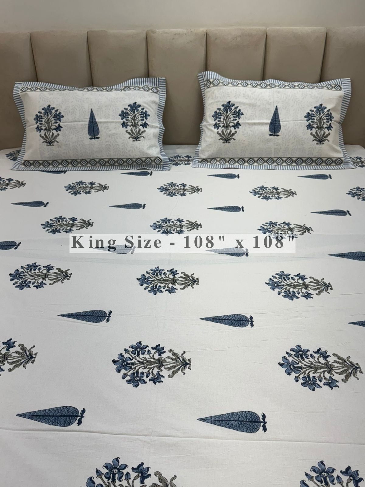 Slate Blue Symphony King Bedsheet with Pillow Covers