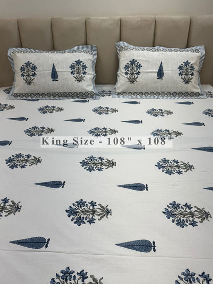 Slate Blue Symphony King Bedsheet with Pillow Covers