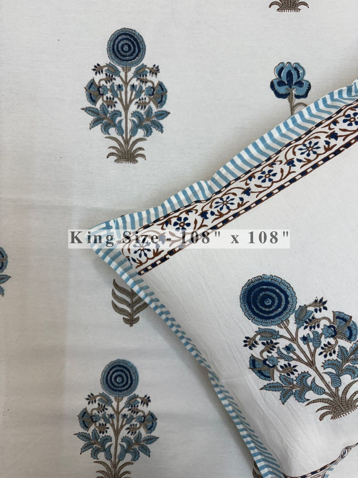 Blue Shahi Gul King Bedsheet with Pillow Covers