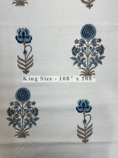 Blue Shahi Gul King Bedsheet with Pillow Covers