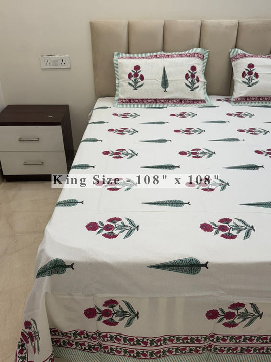Shahi Boota King Bedsheet with Pillow Covers