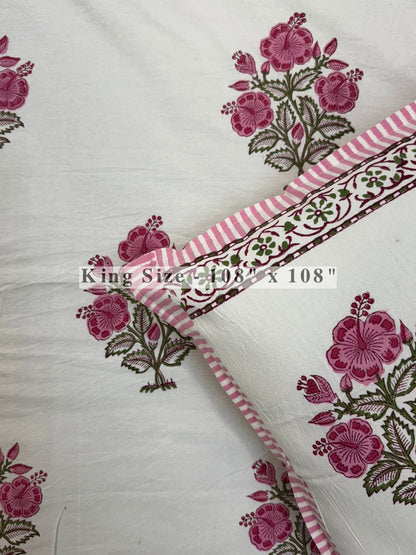 Gulabi Hibiscus King Bedsheet with Pillow Covers