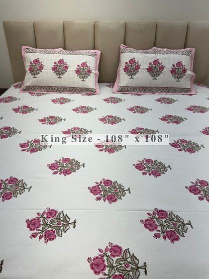 Gulabi Hibiscus King Bedsheet with Pillow Covers