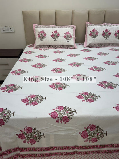 Gulabi Hibiscus King Bedsheet with Pillow Covers