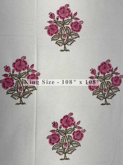 Gulabi Hibiscus King Bedsheet with Pillow Covers