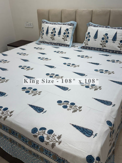 Blue Serenity King Bedsheet with Pillow Covers
